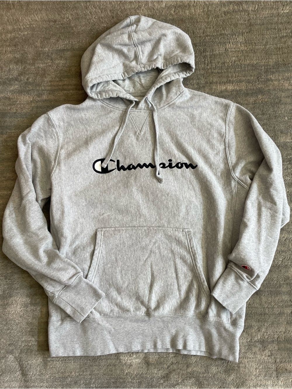 Champion Gray Embroidered Cursive Script Logo Pullover Hoodie L